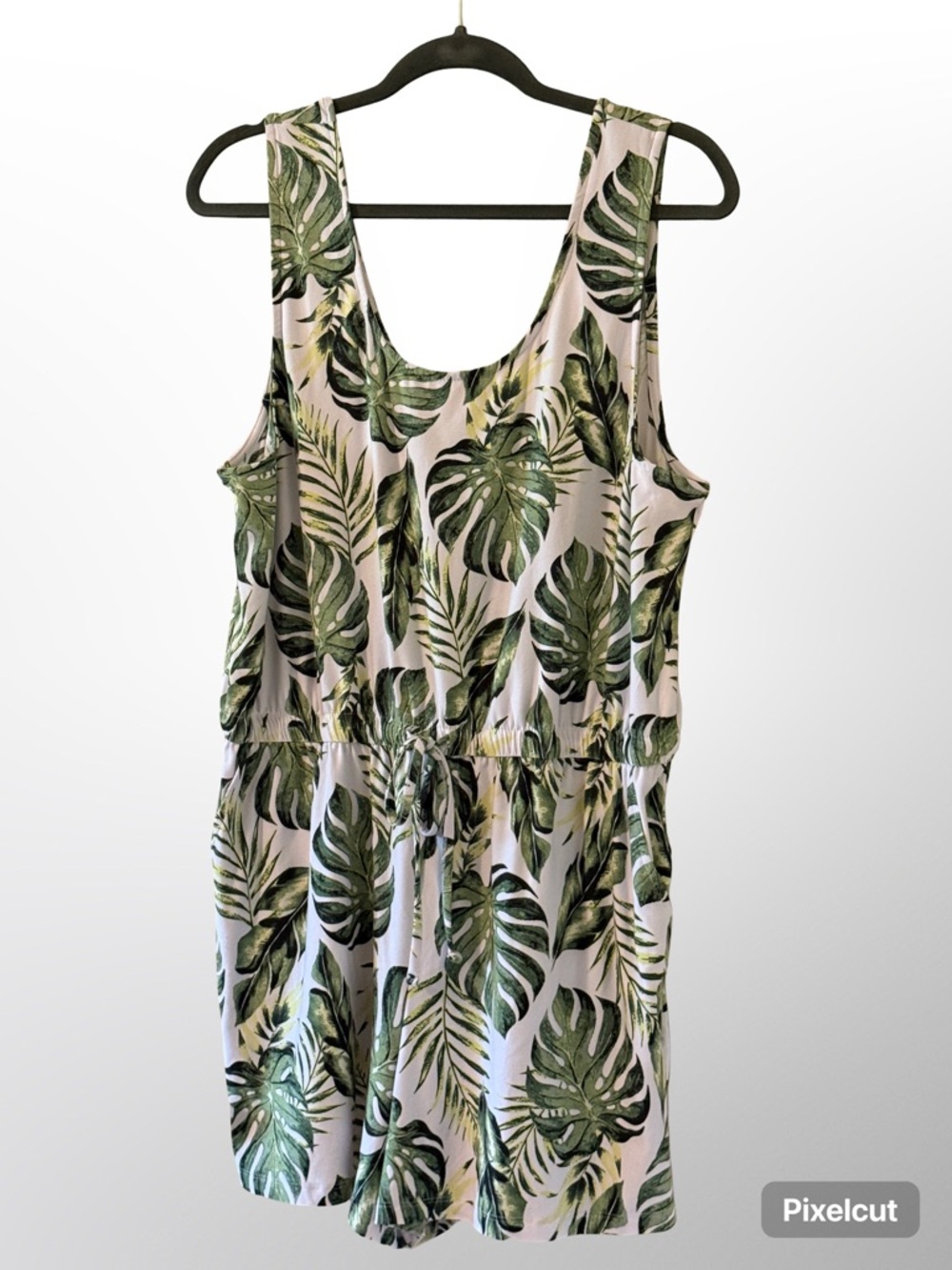 Tropical Leaf Print Sleeveless Romper